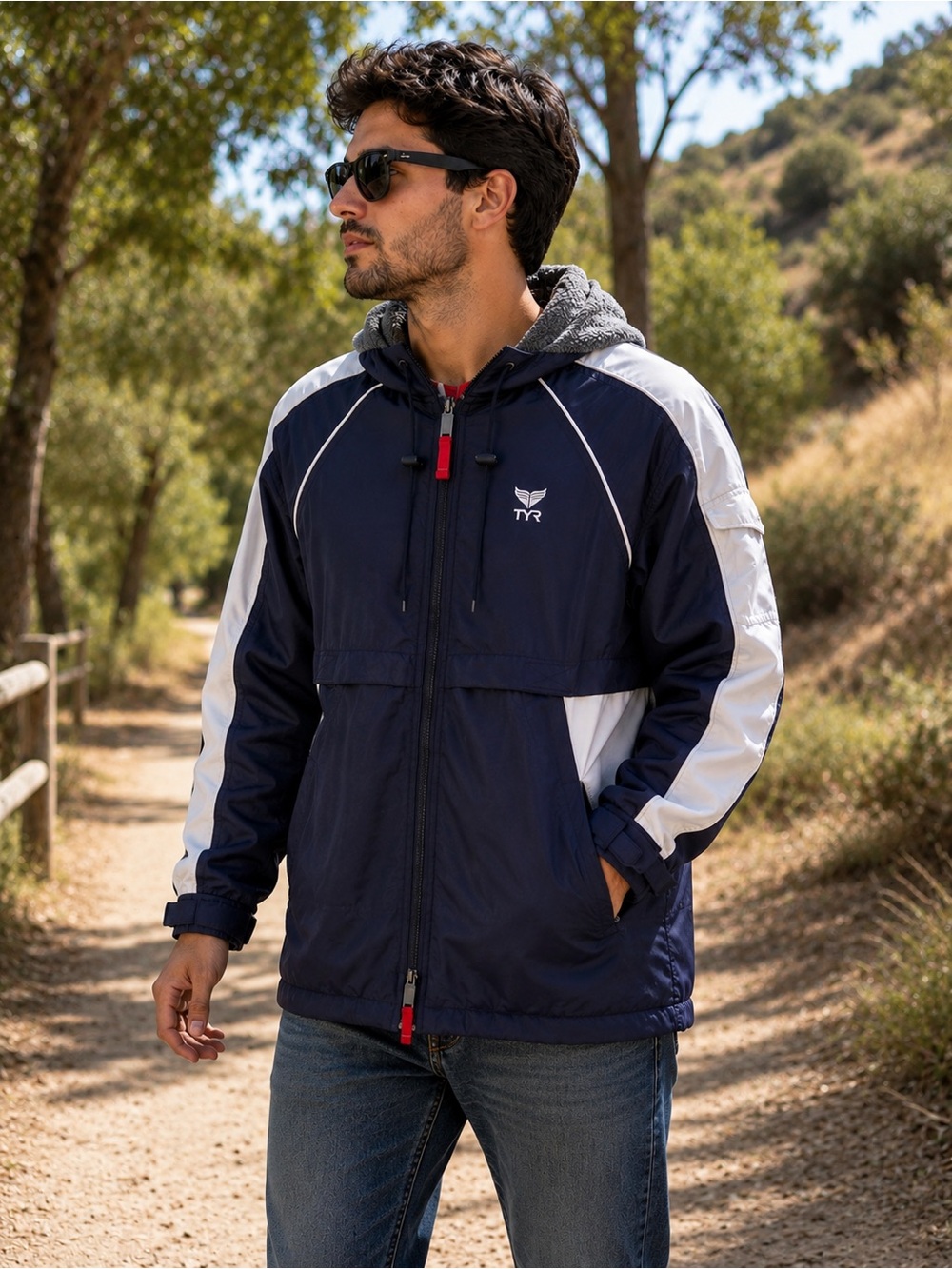 TYR Alliance Team Hooded Swim Parka Fleece Lined Jacket Navy Blue M